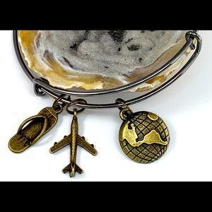 Antique Brass Wire Travel Bracelet Personali…